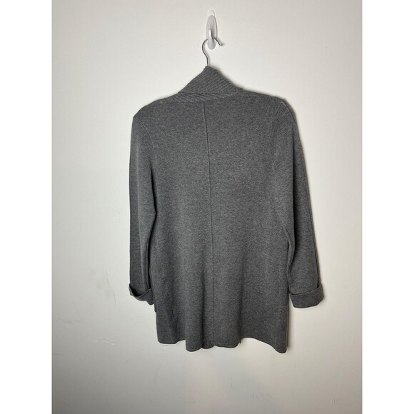 Tahari Sweater Womens Medium Gray Open Front Cardigan Shawl Collar Pockets Knit - Picture 5 of 7